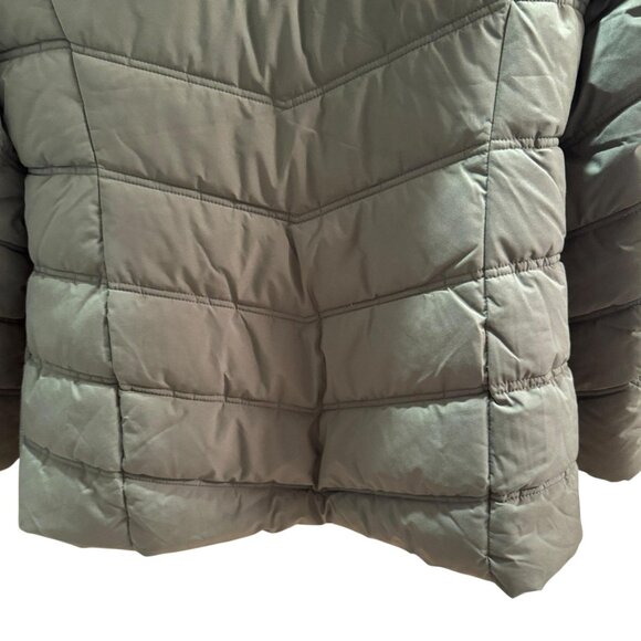 Nautica Jacket Womens Large Green Quilted Puffer Faux Fur Hood Water Resistant - Picture 10 of 14